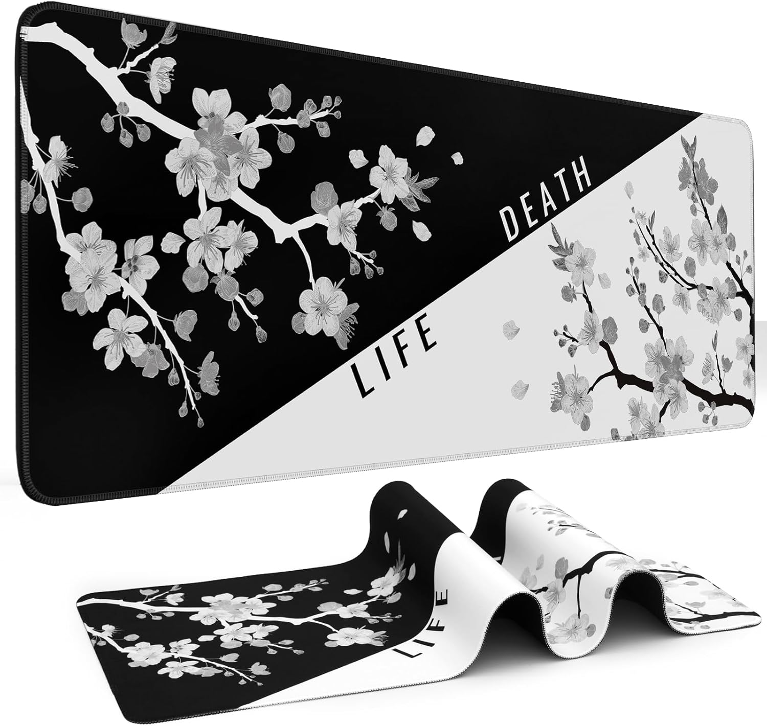Gaming mouse pad. Black background with a white contour line pattern. Dimensions: 31.5 x 11.8 inches (XL).
