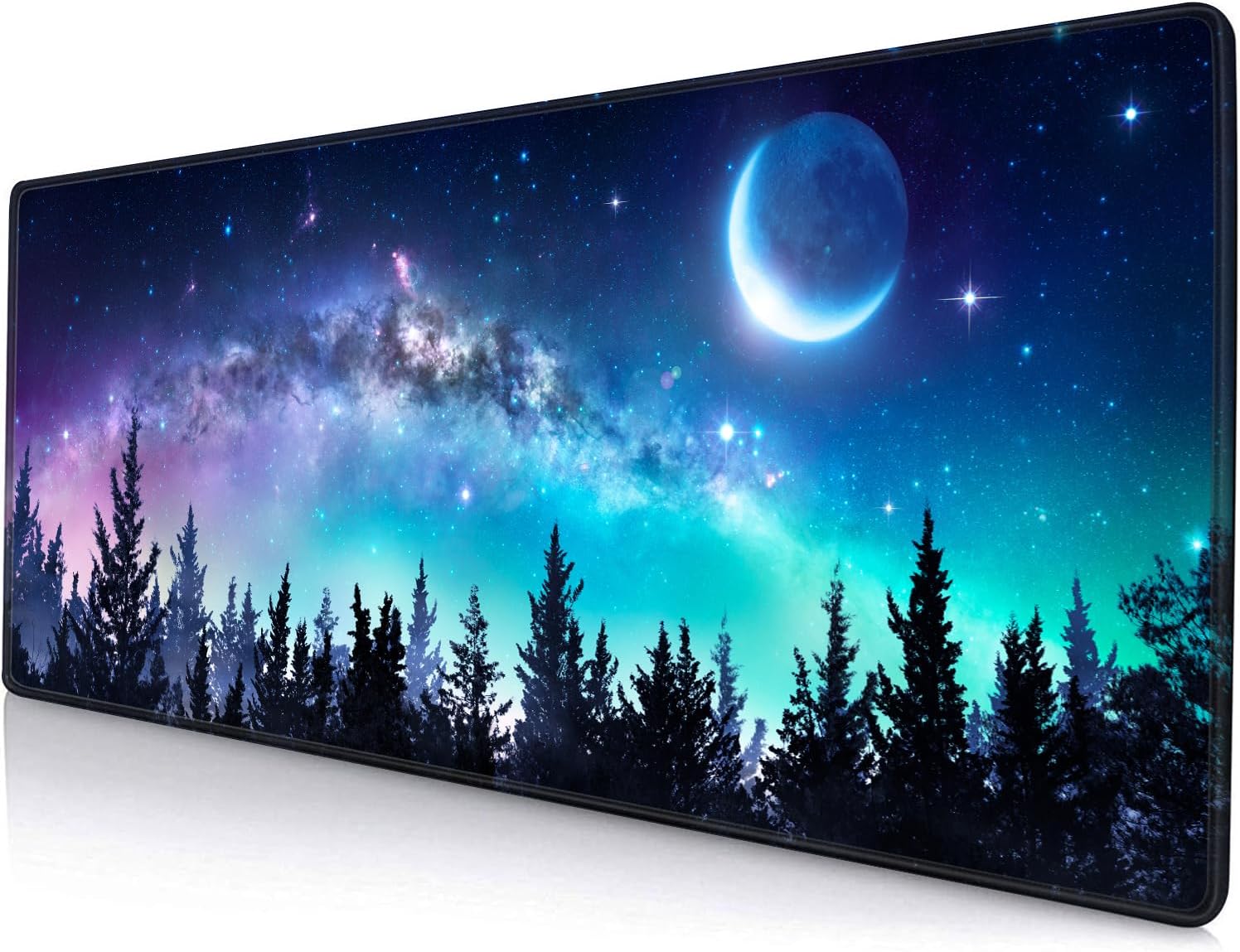 SANWUMIAN Gaming Large Mouse Pad with Stitched Edges. Galaxy Desk Mat. Extended Keyboard Pad. Non-Slip Rubber Base Desk Pad for Keyboard and Mouse. 31.5X11.8 inch. Moon Starry Sky