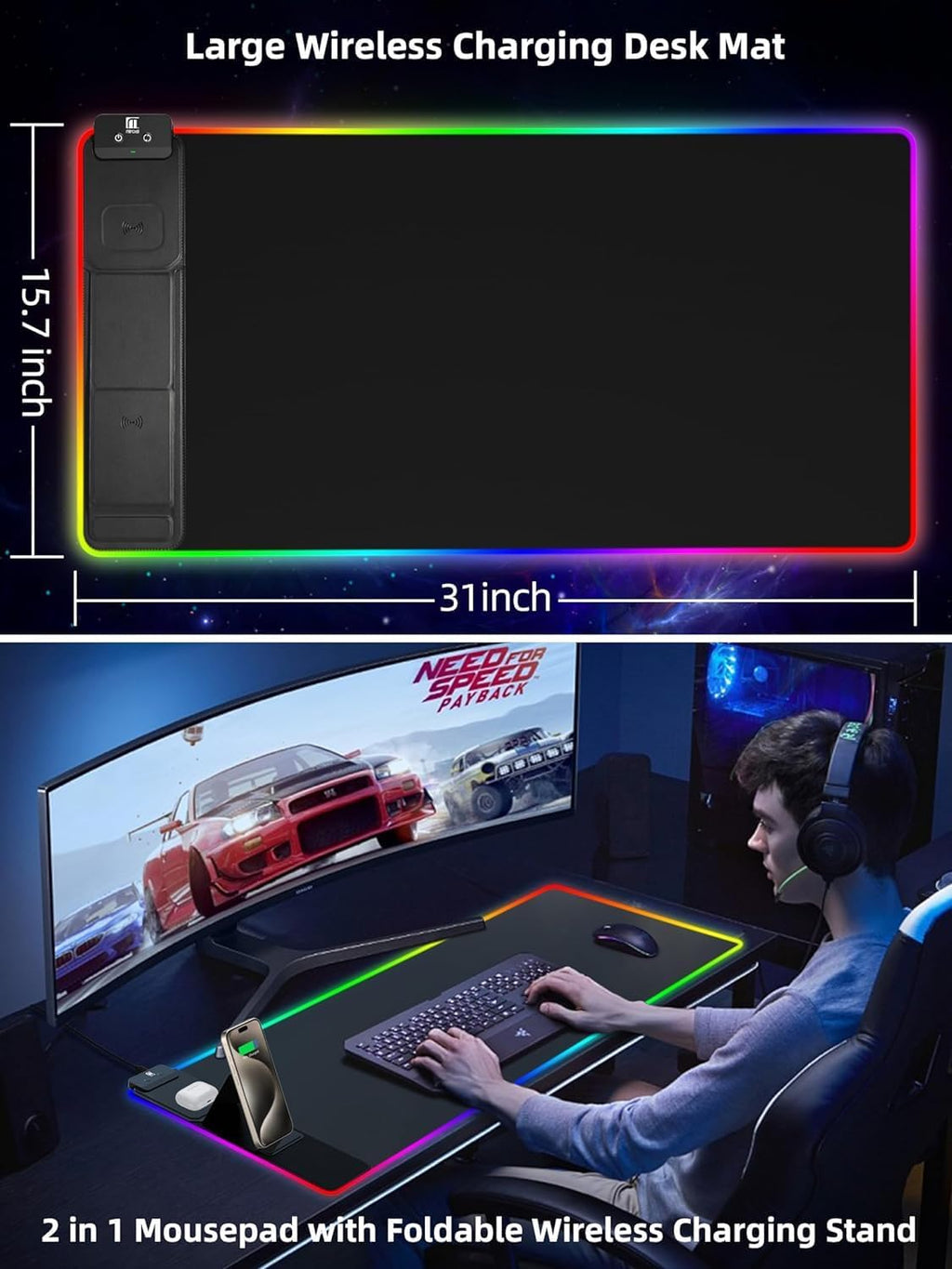 Mouse pad (with phone stand) – Black.