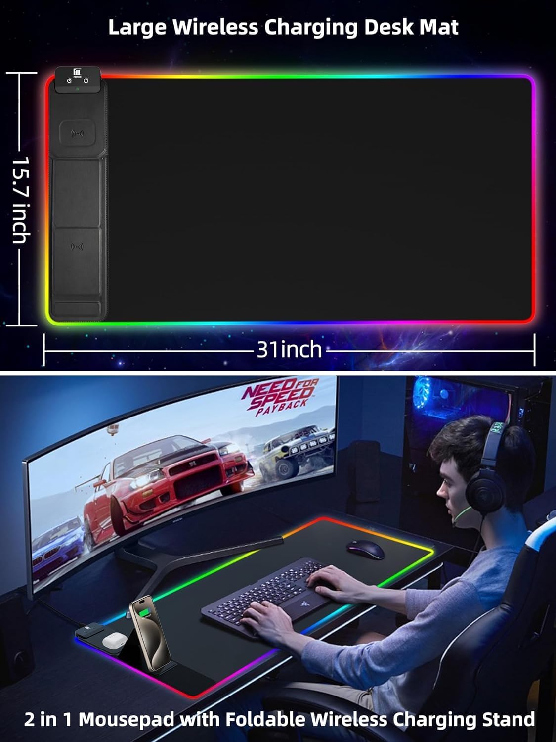 Mouse pad (with phone stand) – Black.