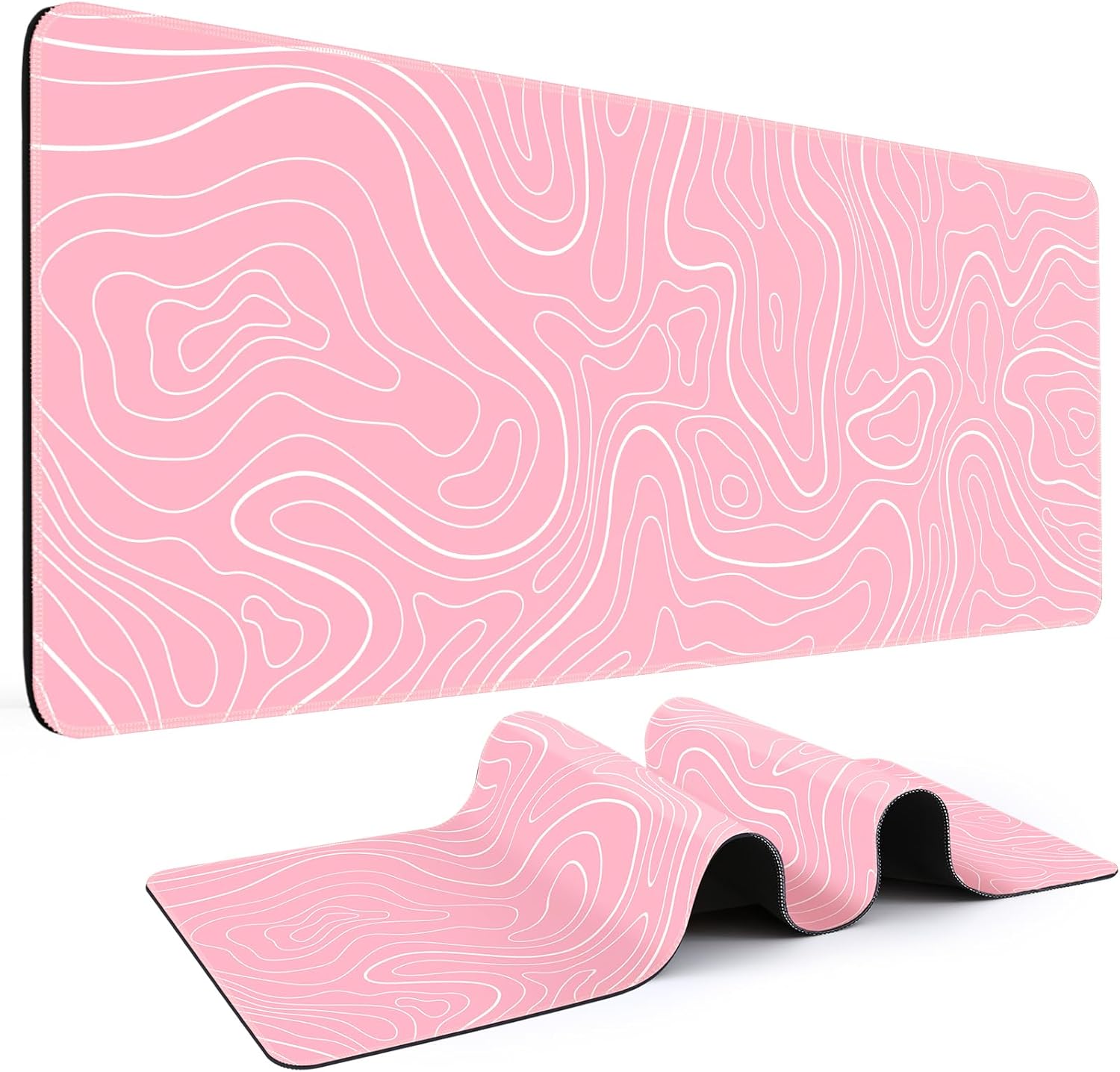 Gaming mouse pad. Black background with a white contour line pattern. Dimensions: 31.5 x 11.8 inches (XL).