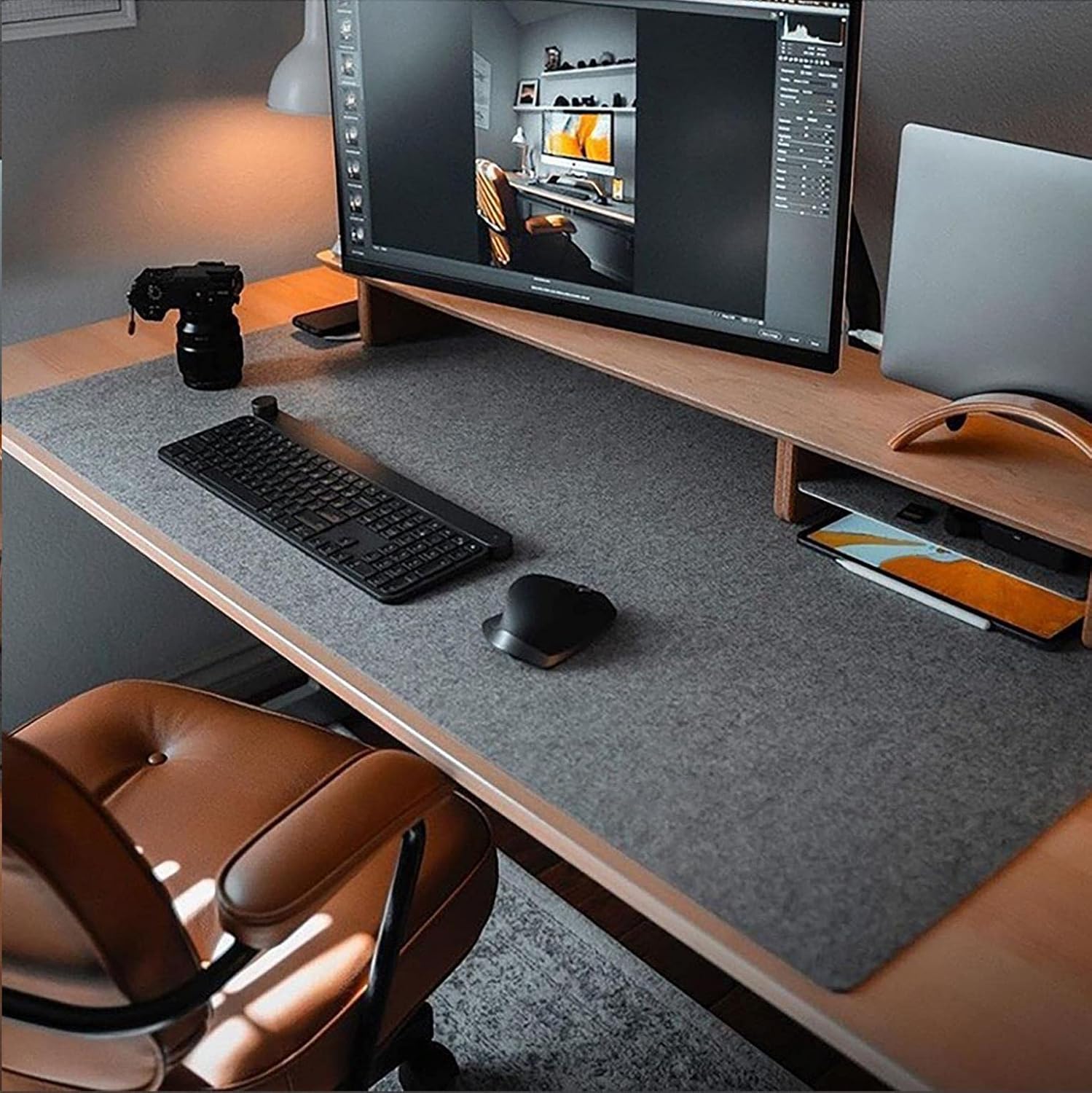 Felt Desk Mat | Computer Desk Mat (36 x 12 inches) | Large Felt Mouse Pad & Keyboard Mat