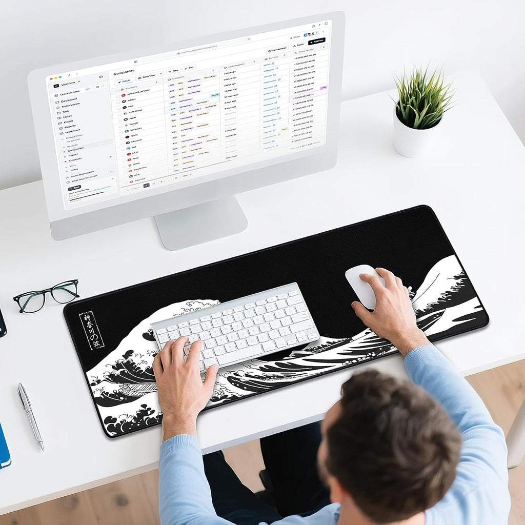 Gaming Mouse Pad/Desk Mat — Large desk-sized mouse pad featuring "The Great Wave off Kanagawa" design.
