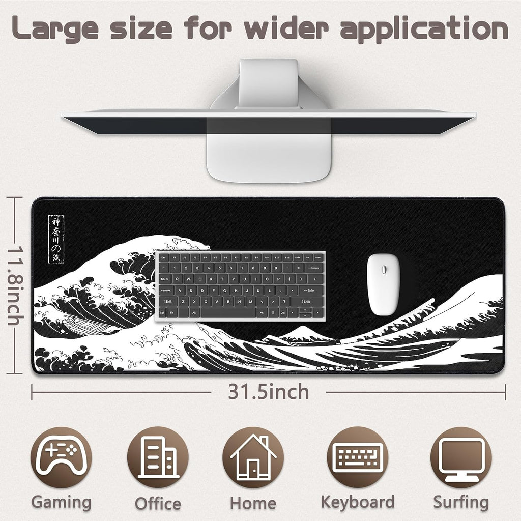 Gaming Mouse Pad/Desk Mat — Large desk-sized mouse pad featuring "The Great Wave off Kanagawa" design.