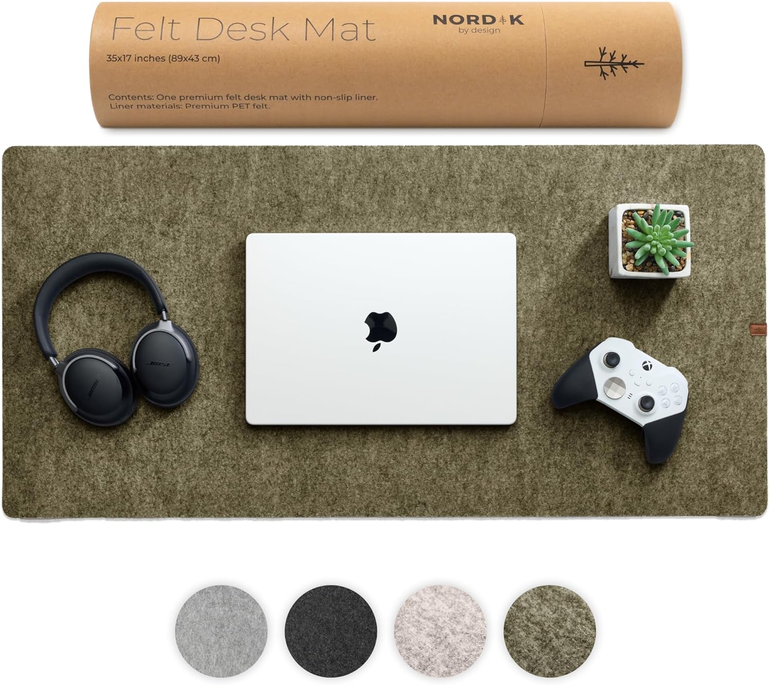 Large Felt Desk Mat – Forest Moss Green – 35 x 17 Inches