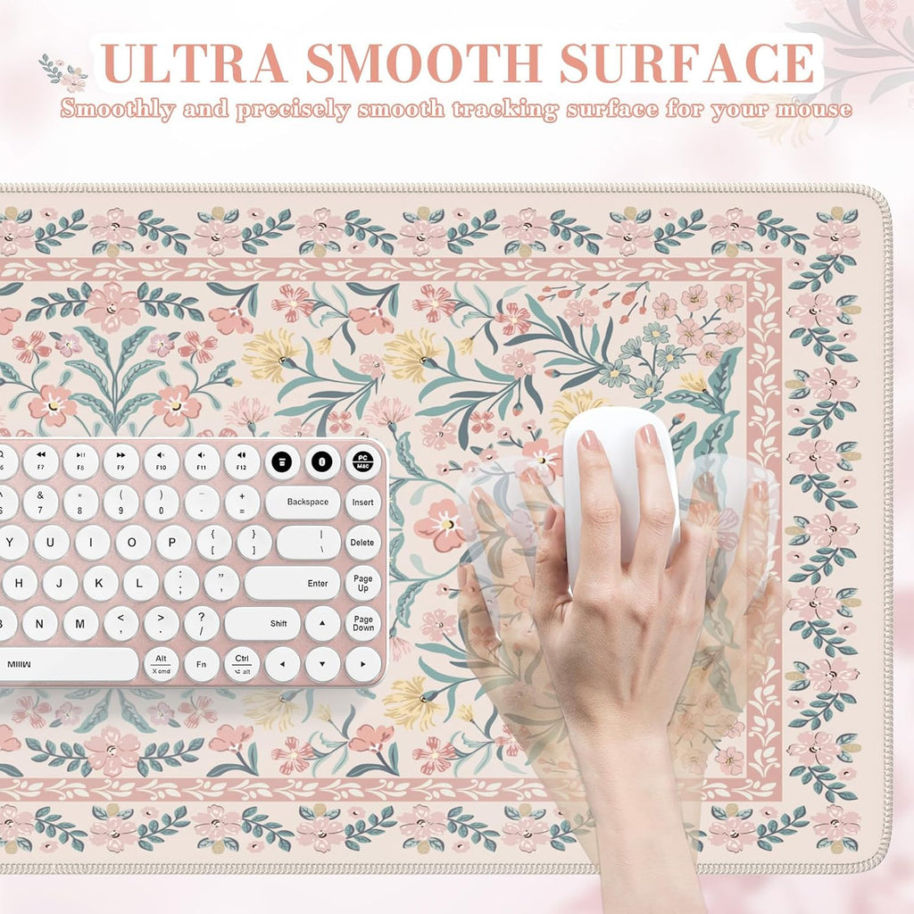 Pink floral pattern desk mat/mouse pad (XXL extra-large).