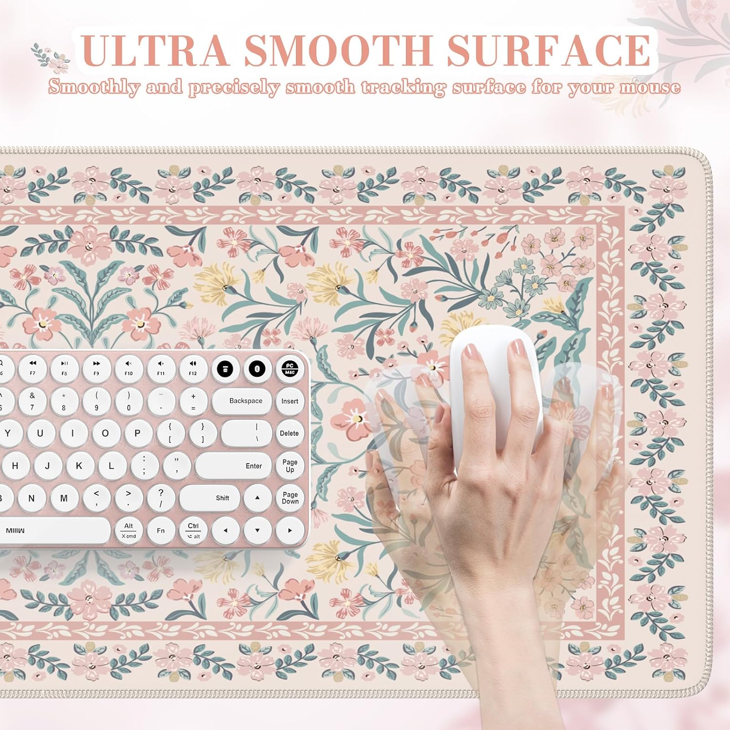 Pink floral pattern desk mat/mouse pad (XXL extra-large).