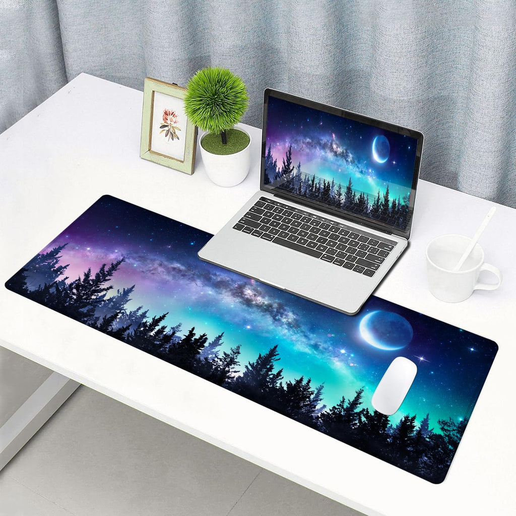 SANWUMIAN Gaming Large Mouse Pad with Stitched Edges. Galaxy Desk Mat. Extended Keyboard Pad. Non-Slip Rubber Base Desk Pad for Keyboard and Mouse. 31.5X11.8 inch. Moon Starry Sky