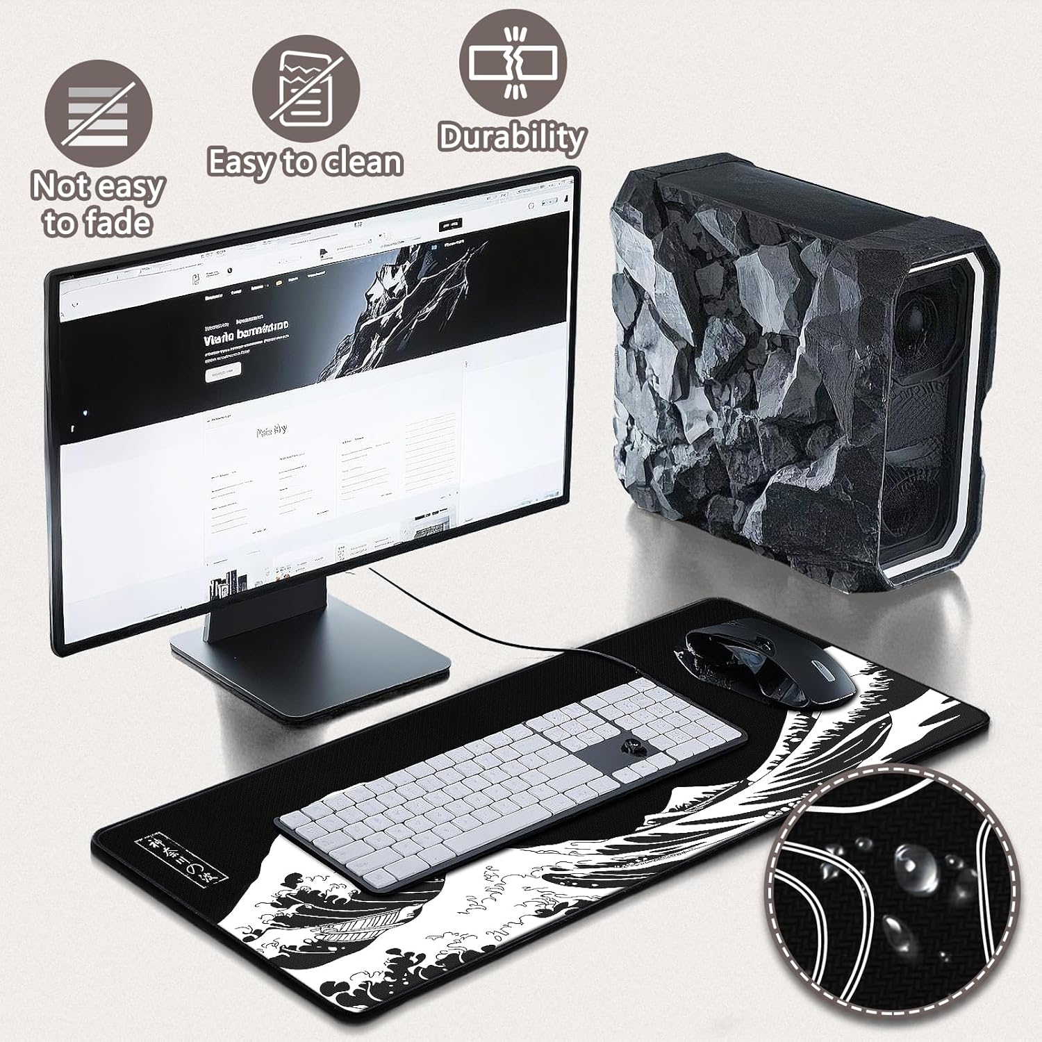 Gaming Mouse Pad/Desk Mat — Large desk-sized mouse pad featuring "The Great Wave off Kanagawa" design.