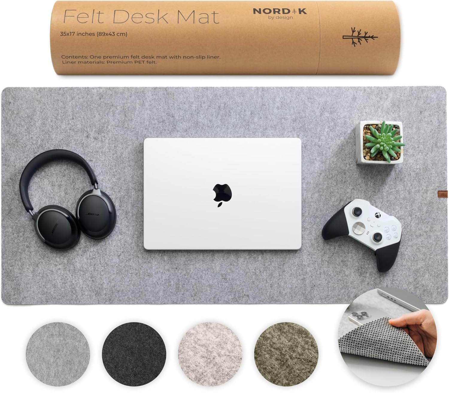 Large Felt Desk Mat – Forest Moss Green – 35 x 17 Inches