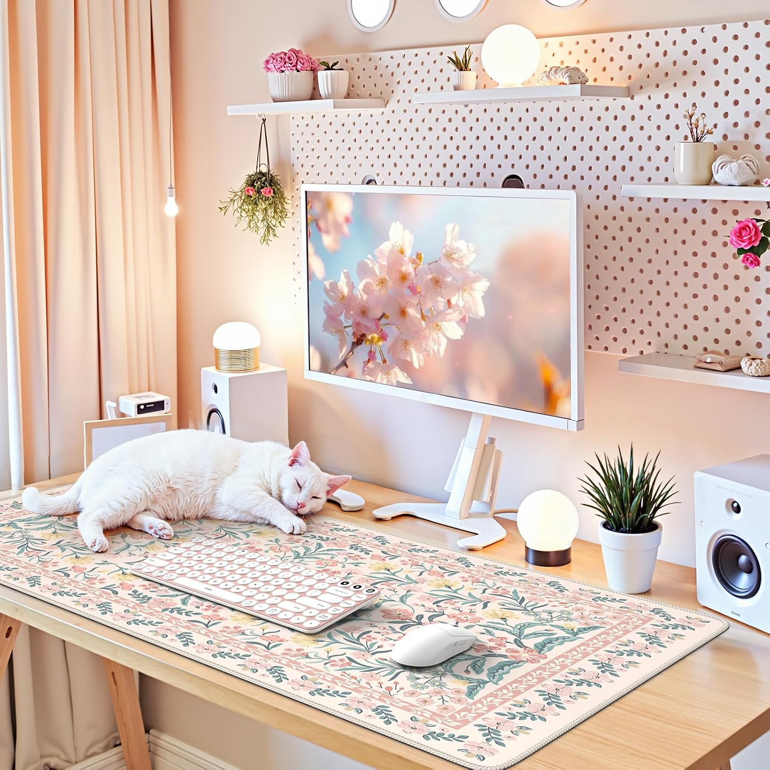 Pink floral pattern desk mat/mouse pad (XXL extra-large).
