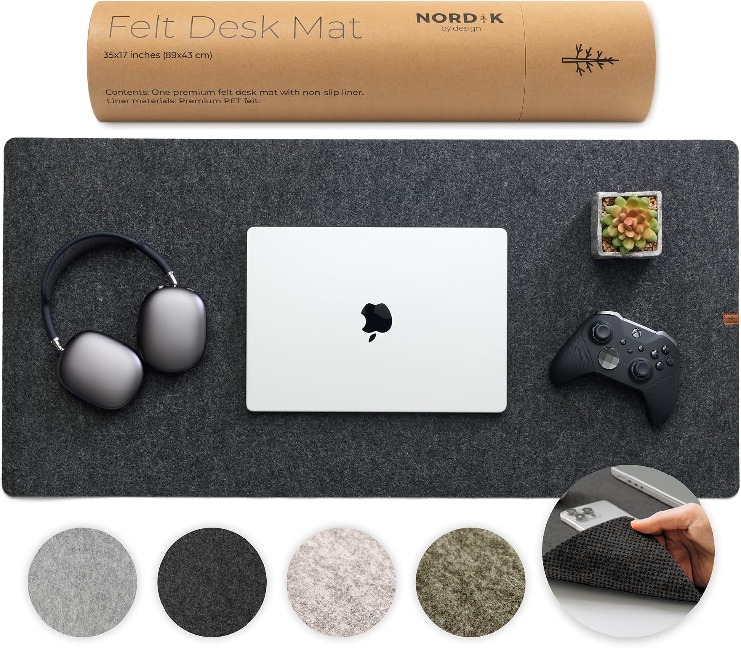 Large Felt Desk Mat – Forest Moss Green – 35 x 17 Inches