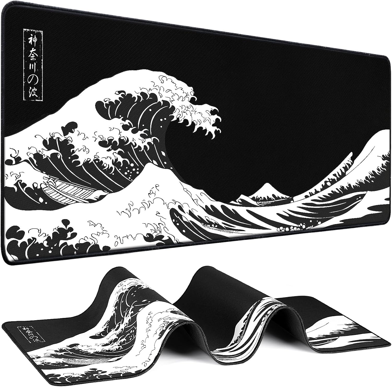 Gaming Mouse Pad/Desk Mat — Large desk-sized mouse pad featuring "The Great Wave off Kanagawa" design.