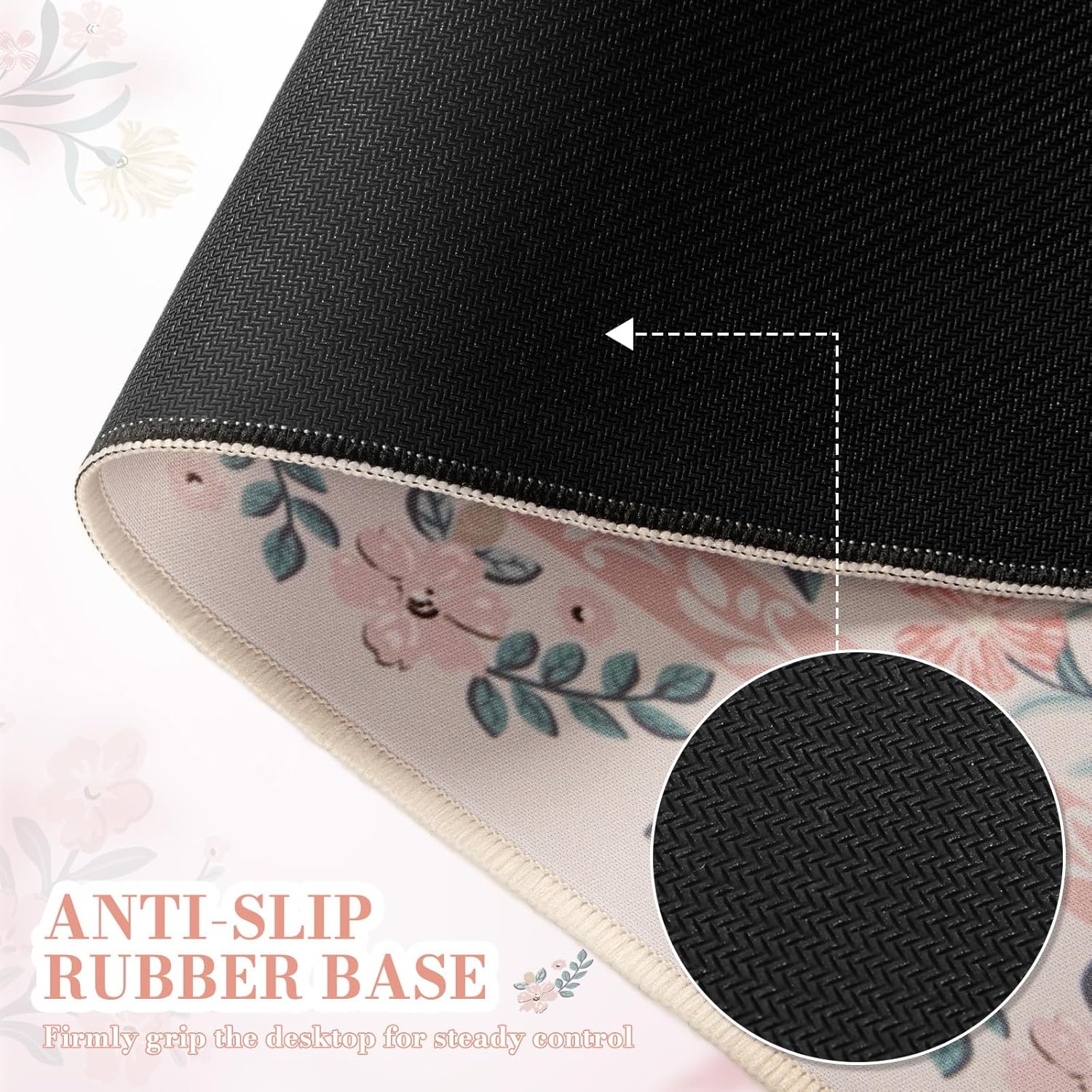 Pink floral pattern desk mat/mouse pad (XXL extra-large).