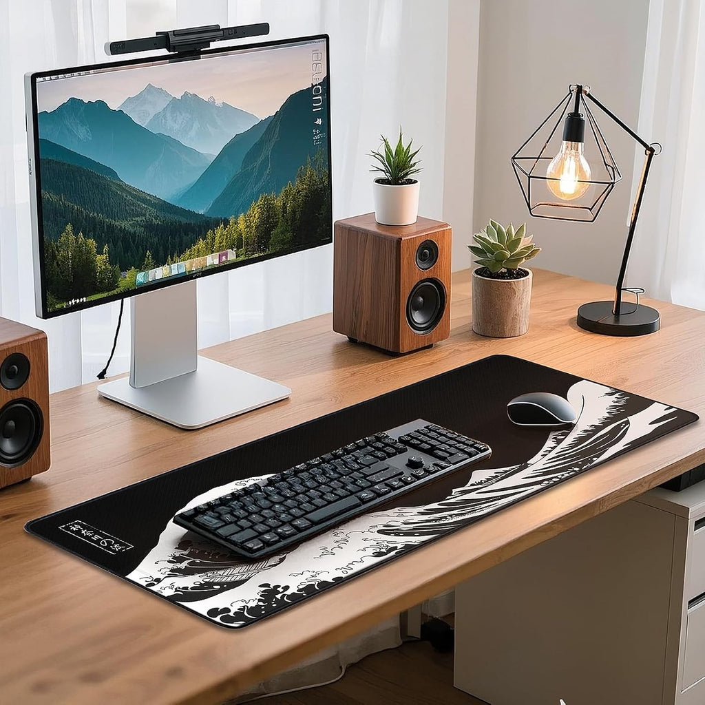 Gaming Mouse Pad/Desk Mat — Large desk-sized mouse pad featuring "The Great Wave off Kanagawa" design.