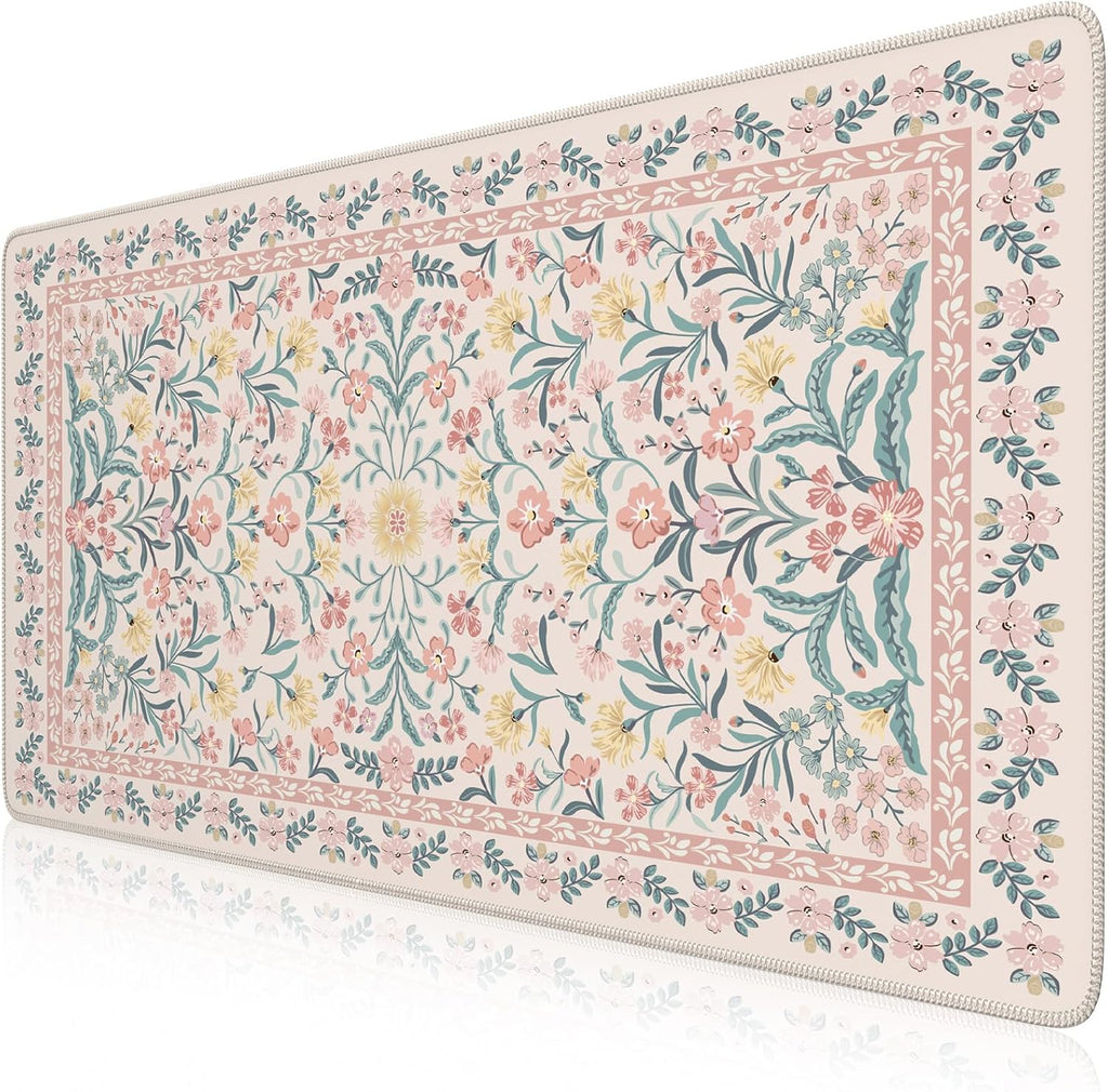 Pink floral pattern desk mat/mouse pad (XXL extra-large).