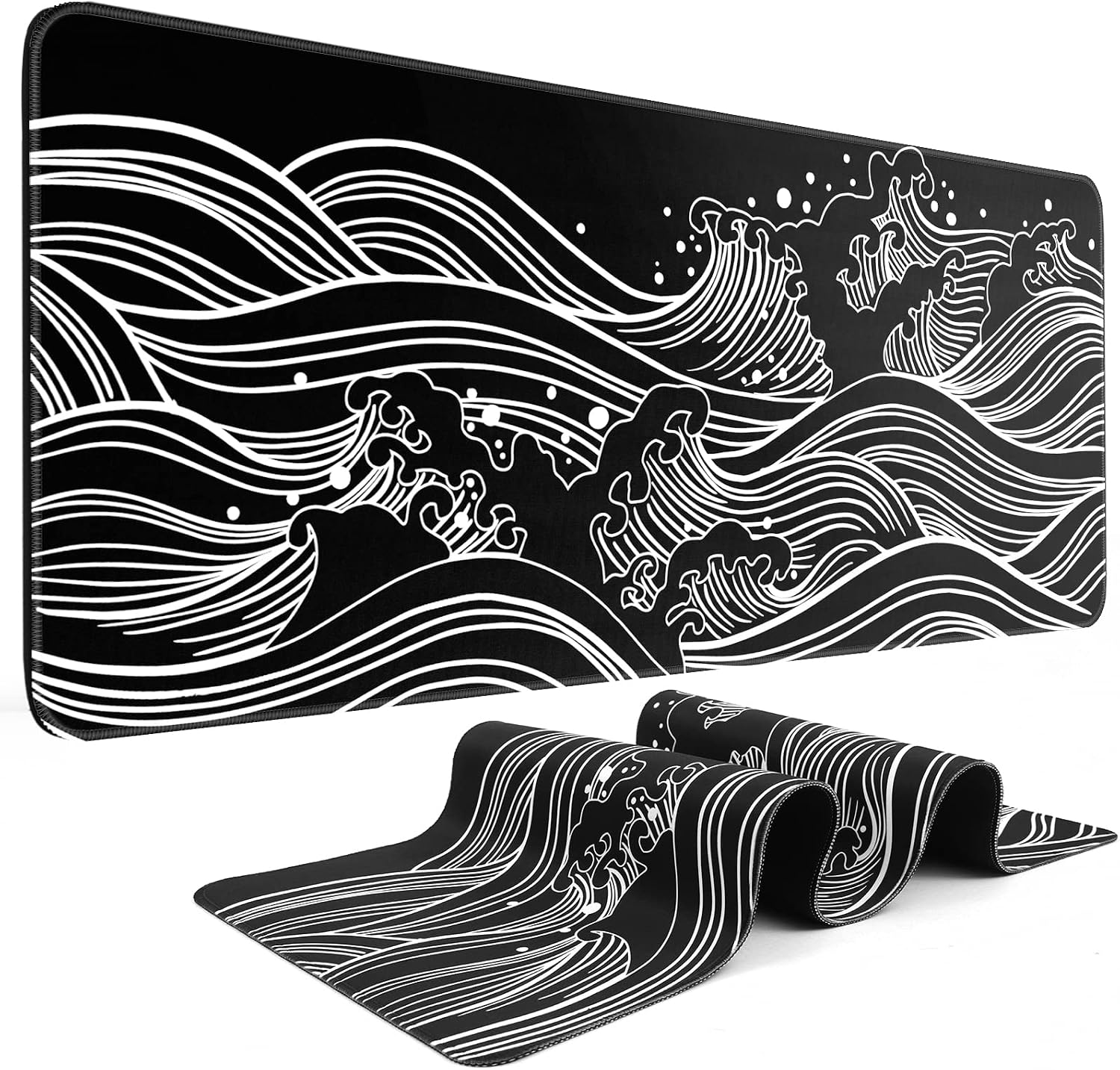 Gaming mouse pad. Black background with a white contour line pattern. Dimensions: 31.5 x 11.8 inches (XL).