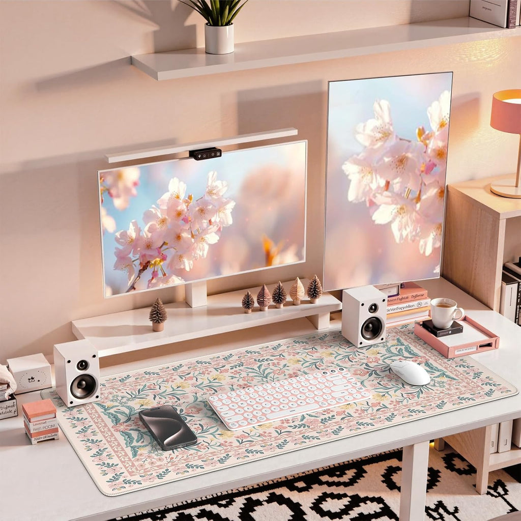 Pink floral pattern desk mat/mouse pad (XXL extra-large).