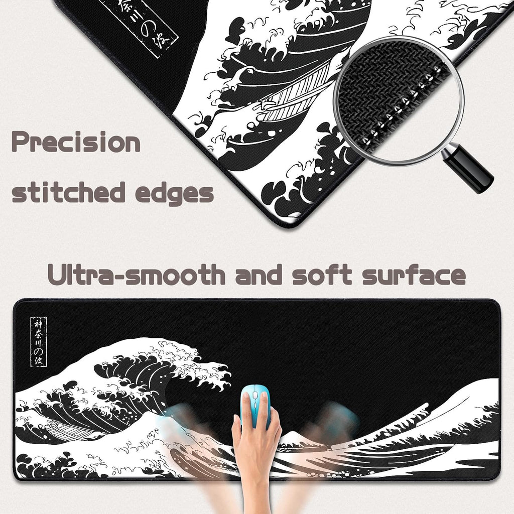 Gaming Mouse Pad/Desk Mat — Large desk-sized mouse pad featuring "The Great Wave off Kanagawa" design.