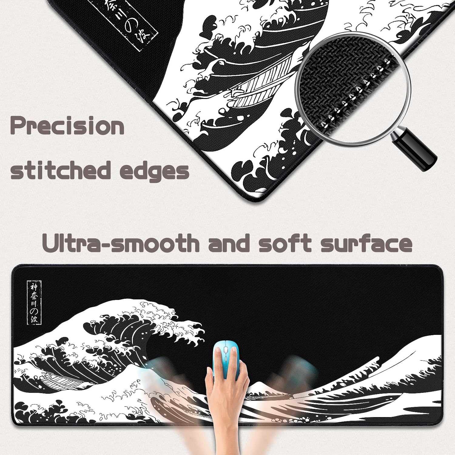 Gaming Mouse Pad/Desk Mat — Large desk-sized mouse pad featuring "The Great Wave off Kanagawa" design.